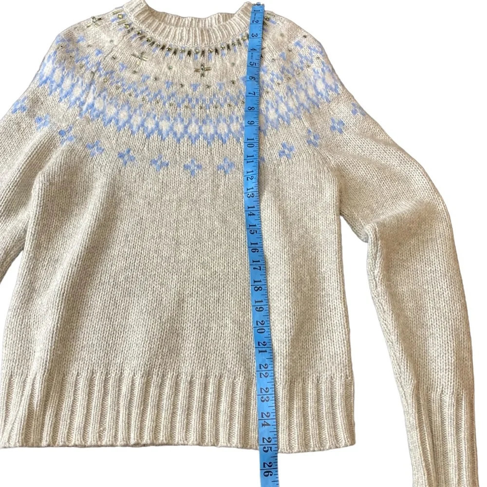 J. Crew Fair Isle Sweater Alpaca Merino Lambs Wool Crewneck Womens Sz XS Cream - Picture 12 of 13